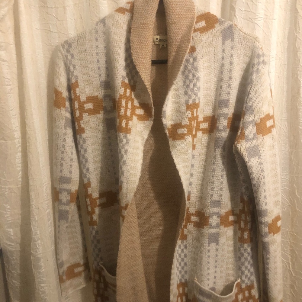 Funky gold tan and gray tribal cardigan